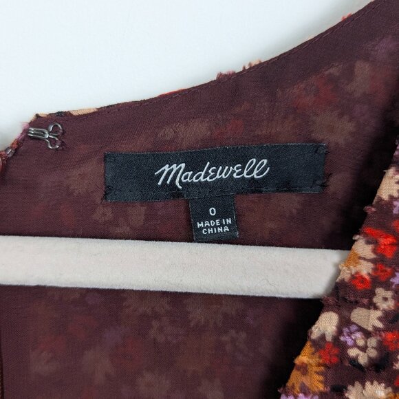 Madewell | Brown Multicolor Floral Faux Wrap Dress Size 0 - Picture 7 of 10